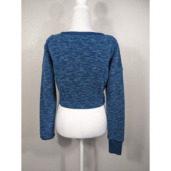Buff Bunny Sz Small Crew Neck Long Sleeve Textured Crop Top Blue Gym Workout N14 - Picture 3 of 8